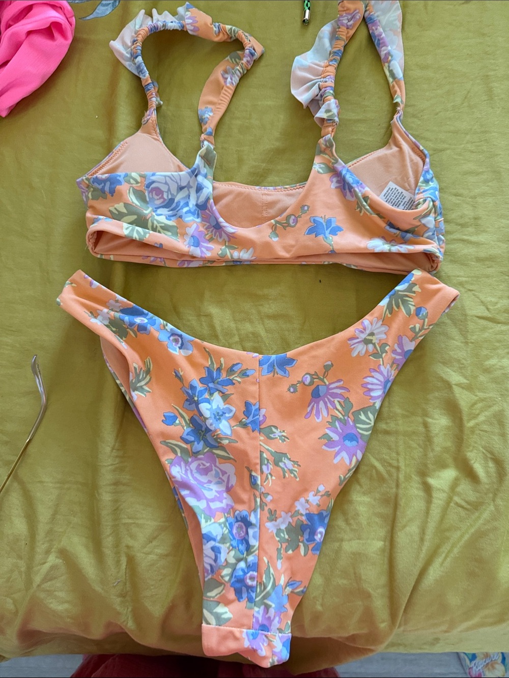 aerie Peach Floral Girls' Bikini Set with Blue & Lavender Flowers